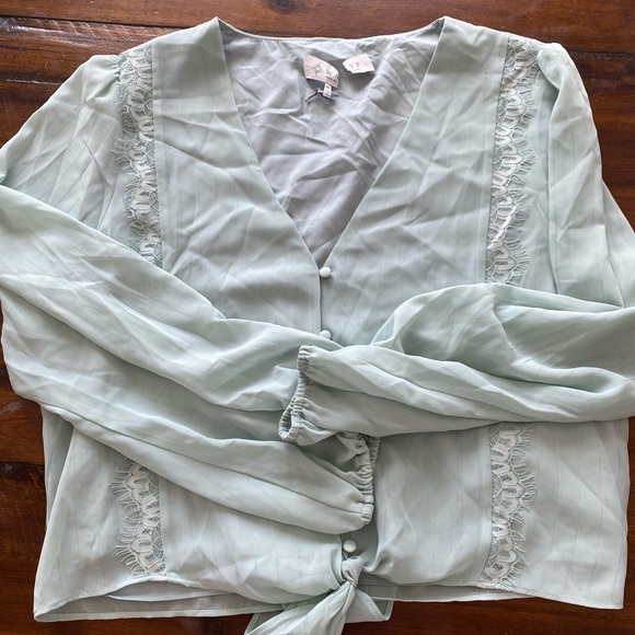WAYF Button Down Tie Waist Blouse - Picture 2 of 3